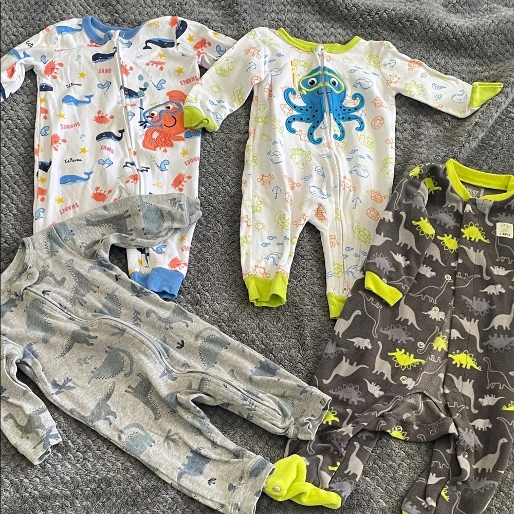 Carter's Kids One Piece dinosaur Footies - Blue, Green, Gray